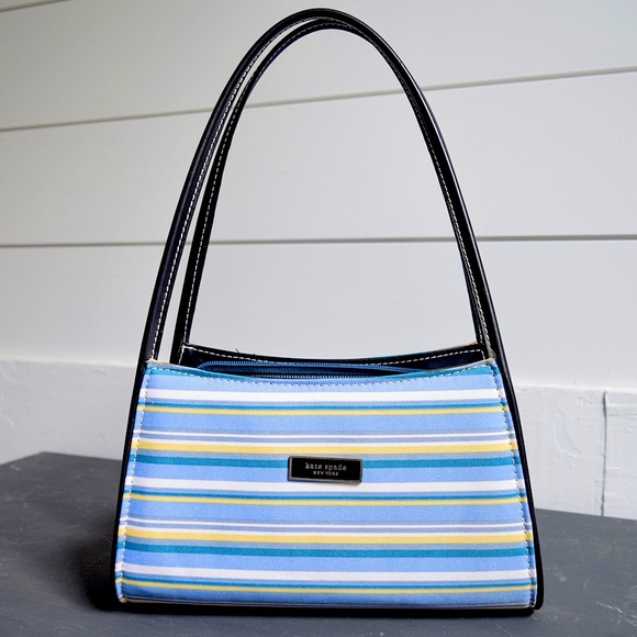 VINTAGE Kate Spade New York Multicolour Striped Handbag Y2K Retro Purse Designer - Picture 3 of 16